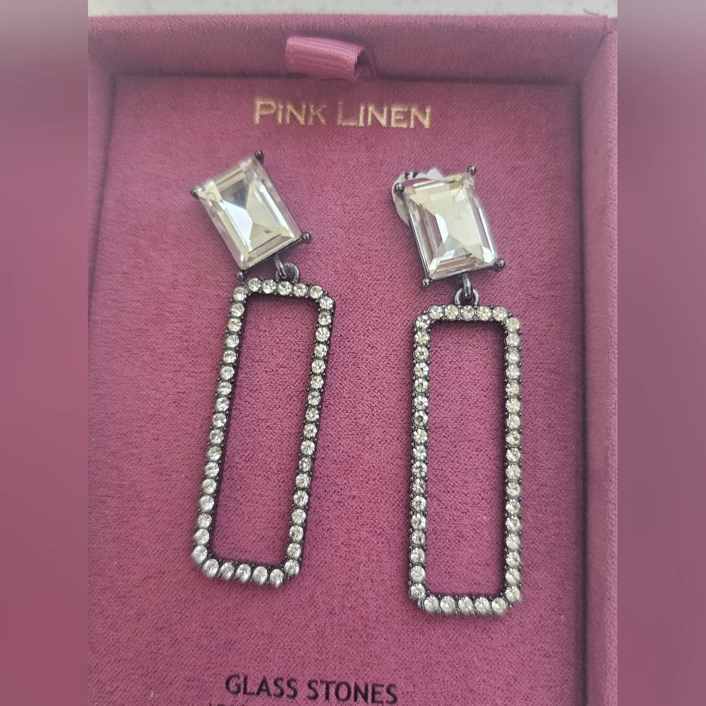 Pink Linen Crystal Drop Earrings - Picture 2 of 4
